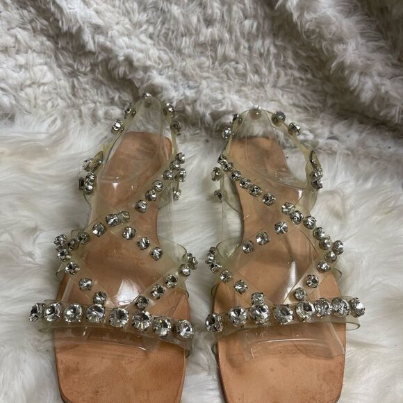 Jeffrey Campbell Rhinestone Studded Clear Strappy Sandals SZ 10 - Picture 2 of 10